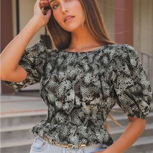 Free People Snake Print Puff Sleeve Top